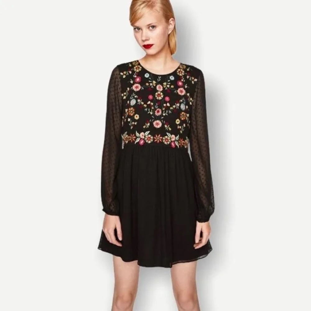 Zara embroidered floral mini dress